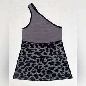 Lululemon Women's One Shoulder Striped/Cheetah Print Tank, Black/Gray Size 8